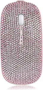 Bling Wireless Mouse for Girls, Pink Rhinestone Coverd Computer Mouse with USB Receiver, Sparkly Cute Flat Mice for Laptop, PC, Notebook, MacBook Gifts - Pink