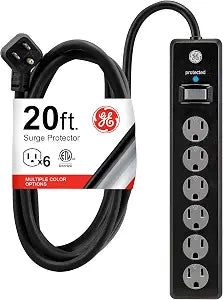GE Surge Protector Power Strip, 20 Ft Long Extension Cord