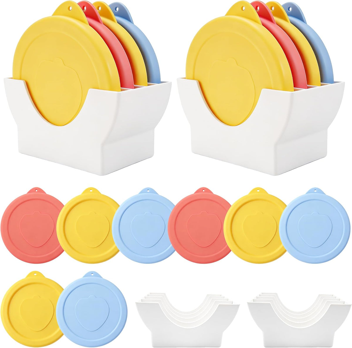 100mm Silicone Lid for Weck Jars + Lid Organizer, LUVCOSY 8 Pack Food Grade Covers and 2 Pack Keeper Set, Reusable, Dishwasher Safe, Fits Models 738, 739, 740, 741, 742, 743, 745, 744, 748, 974