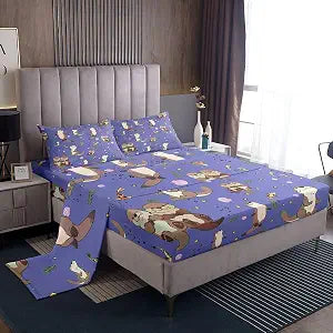 Erosebridal Lap Otter Bed Sheets Set Twin Size Cartoon Sheet Set for Kids