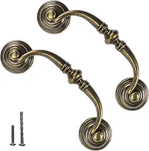 6 PCS Antique Brass Metal Drop Bail Pulls,3-1/2" Center to Center