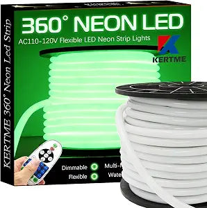 360 Neon Led Type AC 110-120V 360 Degree NEON LED Light Strip, Flexible/Waterproof/Dimmable/Multi-Modes LED Rope Light + Remote for Home/Garden/Building Decor (16.4ft/5m, Green)