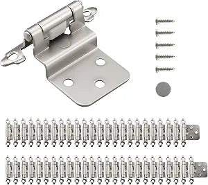 HOME MASTER HARDWARE 50 Packs (25 Pairs) 3/8" Inset Satin Nickel Cabinet Hinges, Self Closing Cabinet Door Hinges with Door Bumper, Semi-Concealed Hinges for Kitchen/Furniture Cabinets & Doors