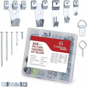 CrimsonMark 303-Piece Silver Picture Hanging Kit with Heavy Duty Hooks