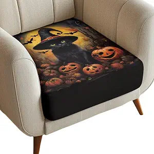 Black Cat Seat Covers Couch Halloween Decoration Pumpkin Stretch Printed Sofa Couch Cushion Covers Non Slip Sofa Slipcover Furniture Protector for Indoor and Outdoor Easy to Clean L