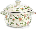 Jucoan 5 Quart Enamel Stockpot with Lid, Green Floral Enamelware Cooking Pot with Dual Handles for Stovetop, Large Soup Pot Potpourri Simmer Pot Gift for Housewarming Thanksgiving Christmas
