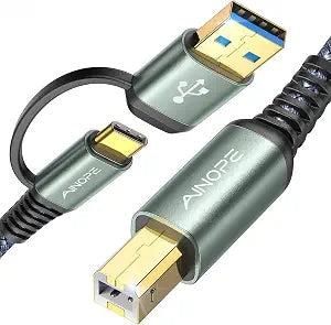 AINOPE Printer Cable to USB A, 480Mbps Printer USB B to USB C MIDI Cable
