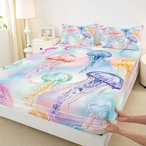 Erosebridal Jellyfish Fitted Sheet Twin Size, 2 Piece