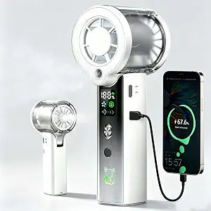 Doge&Vollar Portable Misting Handheld Fan,4in1 Spray Cooling Turbo Fan,5000mAh Rechargeable,Up to 30H Runtime,100Speed Wind,Flashlight SOS Mode,Compact Lightweight,Summer Gifts for Men Women, White
