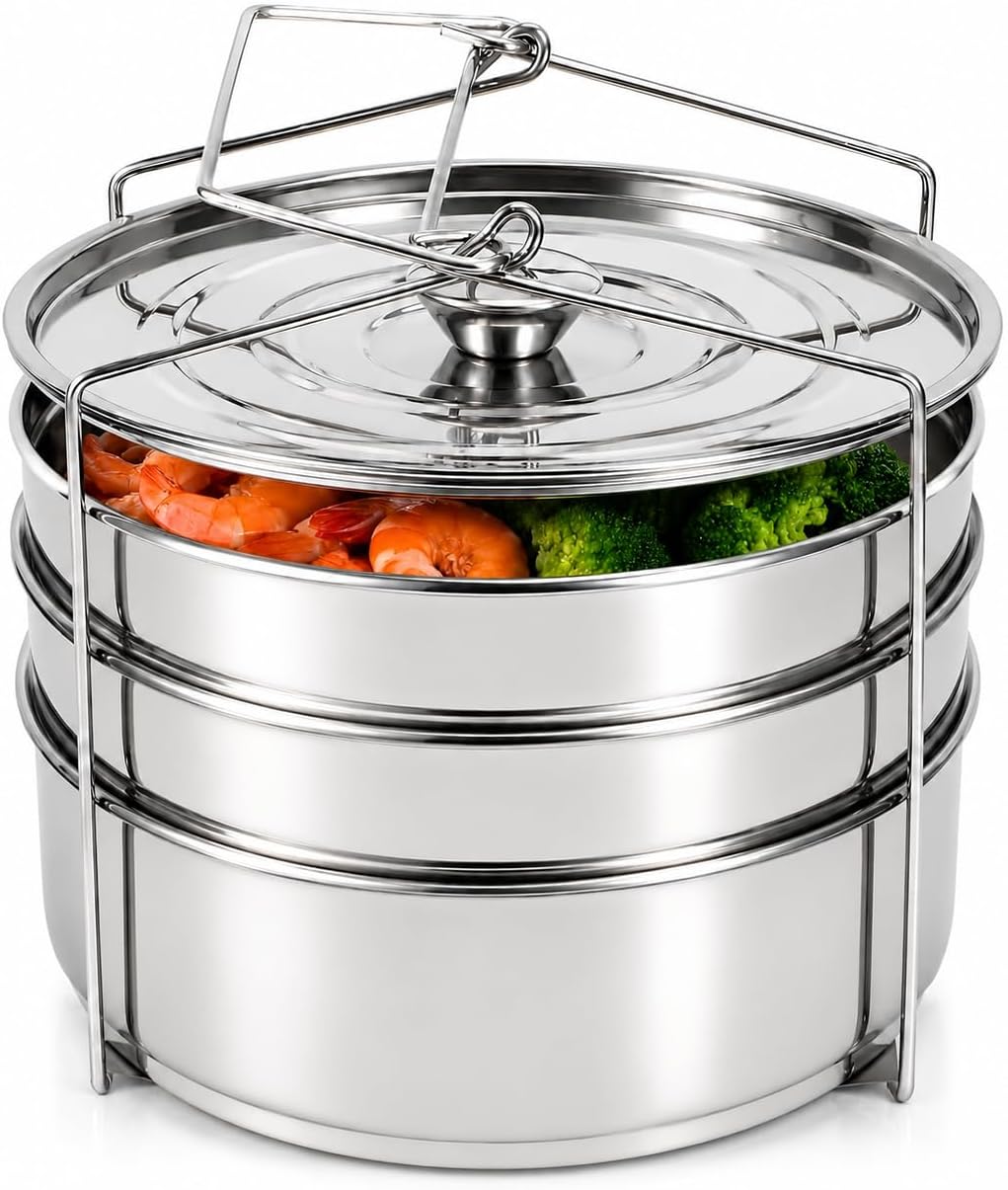 3-Tier Stackable Steamer Insert Pans, 6 Qt Pressure Cooker Accessories