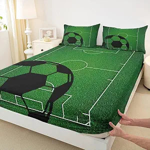 Soccer Kids Fitted Sheet Twin Size,Abstract Football Field Geometric Bedding Set,Boys Girls Adults Room Decor,Ball Sports Games Competition Bed Cover,Green Unique Bed Sheet,1 Pillowcase