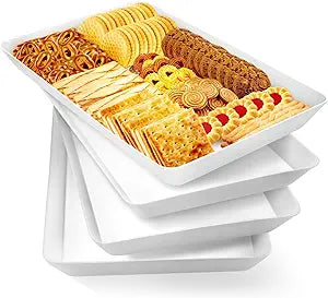 WOWBOX 4-Pack Reusable Plastic Serving Trays for Snacks, Fruit and Parties