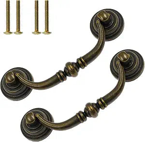 Yoohey 8Pcs Bail Pull Drawer Handles 3.5 Inch Hole To Hole, Bail Drawer Pull Drop Handles Desk Drawer Handle, Bronze Antique Handle (Total Length 4.5 Inches)