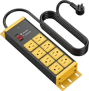 CCCEI Magnetic Heavy Duty Power Strip, 8 Ports. Yellow, 10FT, 1.