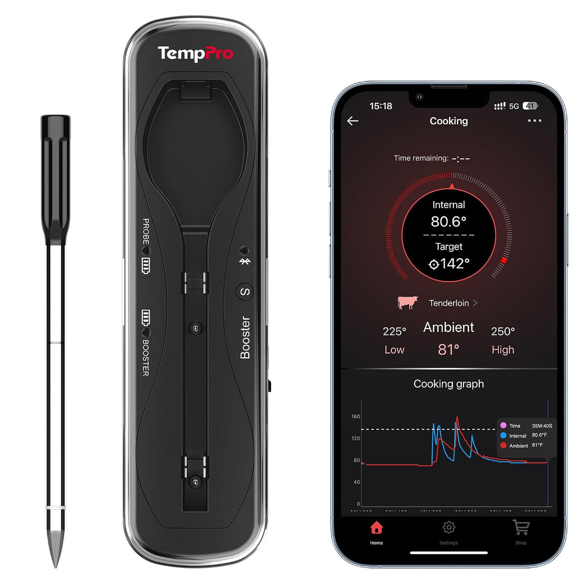 TempPro TempSpike 500ft Wireless Meat Thermometer with Upgraded Meat Probe