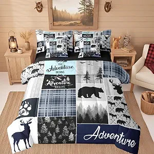 Boys Deer Bedding Set, Bear 7 Pieces Bed In A Bag - 1 Rustic Cabin Sheet
