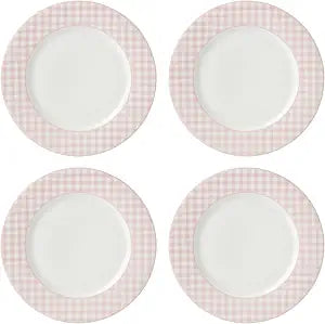 Lenox Gingham Pink Porcelain Valentine's Day Dinner Plate Set for 4