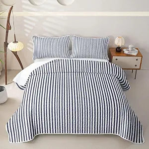 Erosebridal Striped Abstract Adults Navy Blue Quilt Twin