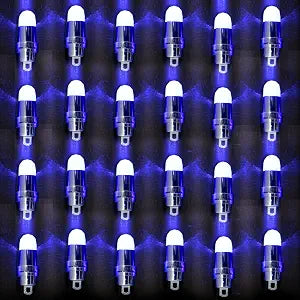 Non-Blinking Waterproof Single Small LED Lights Battery Powered Paper Lanterns,Balloons,or Vase for Birthday Party or Wedding Decoration (Blue, Pack of 24)