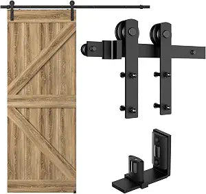 72/6FT Sliding Barn Door Hardware Kit with Adjustable U Shape Barn Door Floor Guide, Wall Mount Rail, Splicing Track Kit (Door not Included)