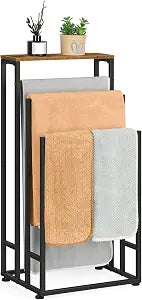 Freestanding Towel Racks for Bathroom 3 Tier Towel Drying Rack Small Standing Towel Rack with Shelf Hand Towel Holder Stand for Bathroom Floor Dorm Laundry Room (Rustic Brown)