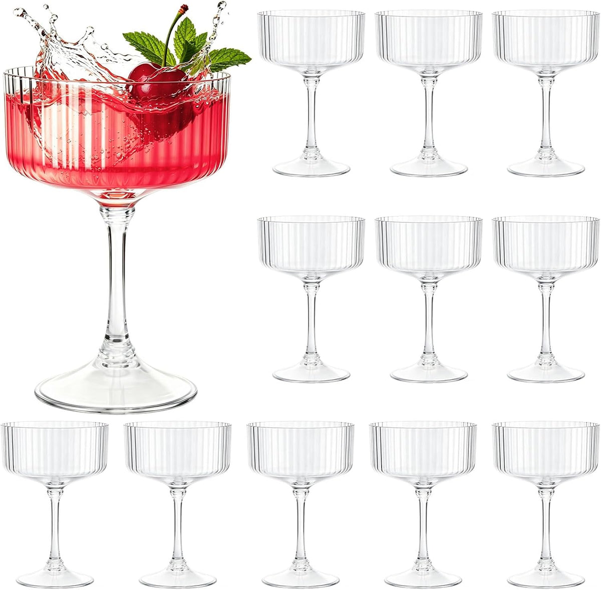 12 Pcs Plastic Martini Glasses Disposable,10oz Ribbed Martini Glasses
