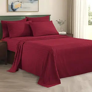 Elegant Comfort Silky-Soft 1500 Premier Hotel Quality Wrinkle-Free 4-Piece Stripe Sheet Set, California King, Burgundy