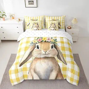 jejeloiu Cute Rabbit Comforter Set Full Size for Kids Boys Girls Teens