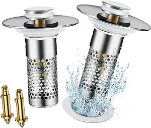 2Pcs Bathroom Sink Stopper,Sink Drain Strainer,Hair Catcher,Universal Sink Plug with Removable Stainless Steel Filter Basket,Suitable for Most Sinks,Washbasin,Bathtubs