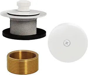 Westbrass D941K-50 1-3/8" Fine Thread Twist & Close Bathtub Drain Trim with One-Hole Overlfow Faceplate and Universal Adaptor, Powder Coat White