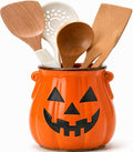 Halloween Ceramic Pumpkin Utensil Holder for Kitchen, Orange Candy Crock