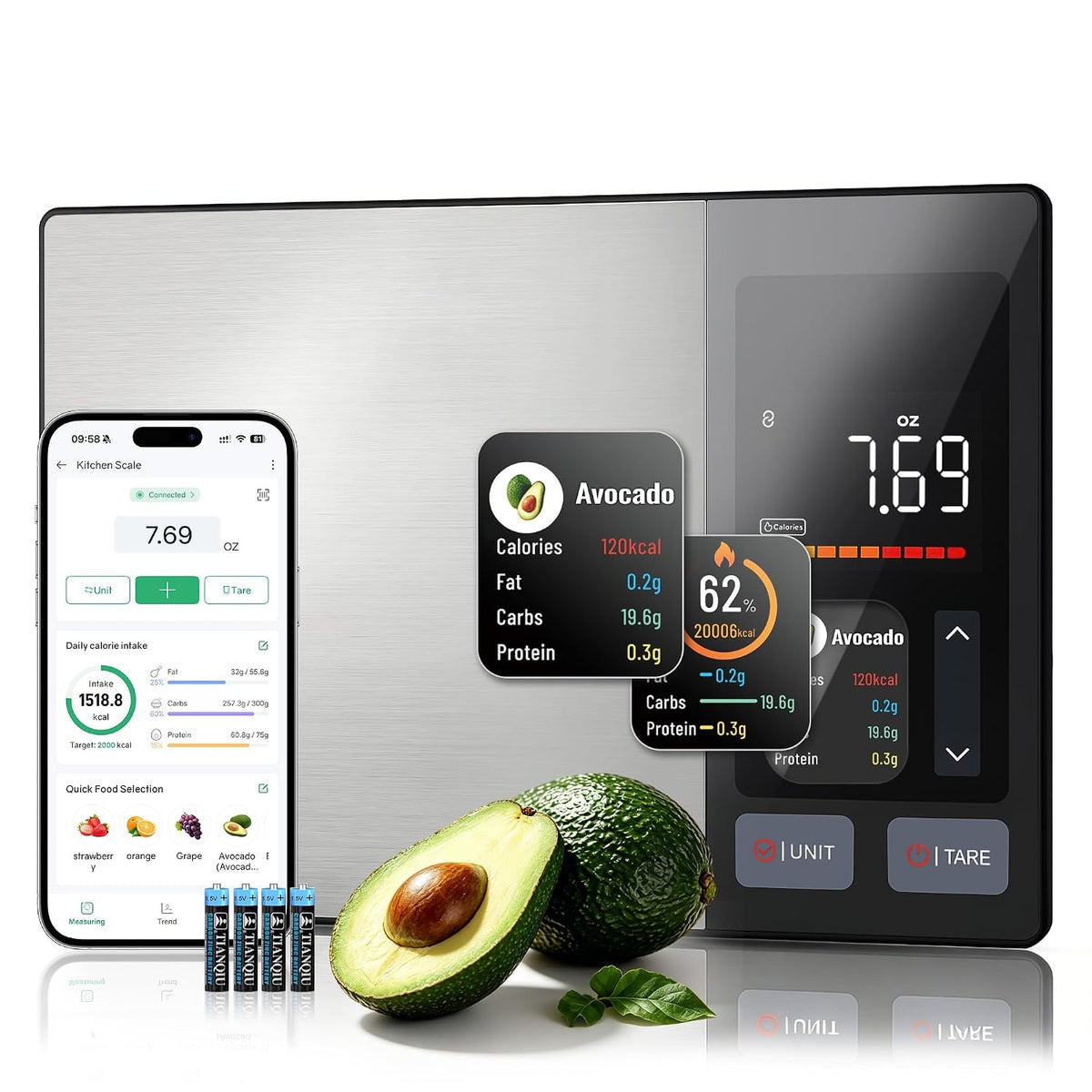 Smart Food Scale with Nutritional Calculator & TFT Display, Soft Black