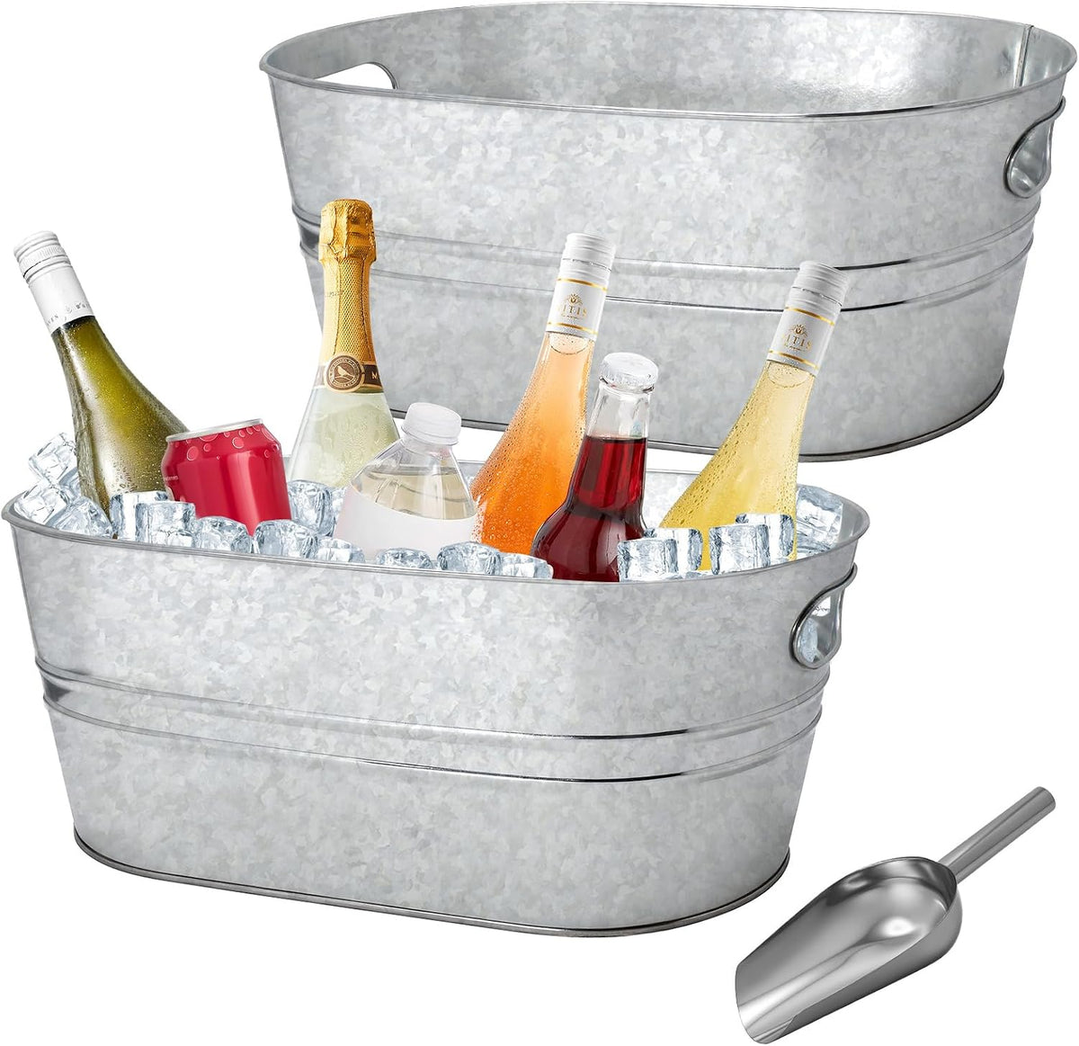 2 Pack 4 Gallon Galvanized Tub Ice Buckets for Parties Portable Beverage Tub Champagne Bucket Metal Ice Buckets for Cocktail Bar with Ice Scoop