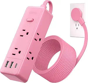 NTONPOWER Pink Extension Cord 10ft, 1080 Joules Surge Protector Power Strip