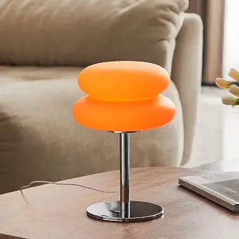 Orange Mushroom Lamp, Mid Century Modern Lamp for Nightstand, Dimmable Retro Egg Tart Bedside Lamps, Home Decor Ambient Lighting Aesthetic Cute Lamps for Bedroom Living Room (NOT Glass)