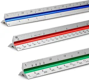1 Pack 12" Architectural Scale Ruler Triangular Ruler, Color-Coded