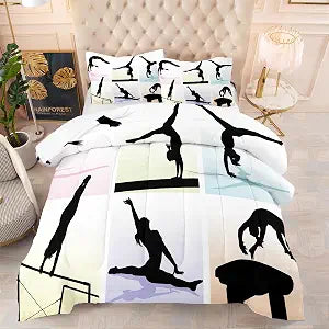 King Size Comforter Set Women's Gymnastics, 3 Pieces Bed Lightweight Bedding Comforters Sets, All Season Fluffy Bed Set Quilt Blanket (104x90In Comforter & 2 Pillowcases)