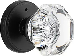 Glass Door Knobs Interior with Lock, Octagon Crystal Privacy Round Matte Black Door Knobs for Bedroom Bathroom