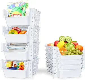 Skywin Stackable Storage Bins Open Front for Pantry Storage, 4 Pack - White