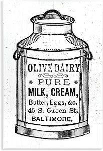 Vintage Dairy Milk Can, 13 x 19 Inch Mounted Print on Wall Plaque