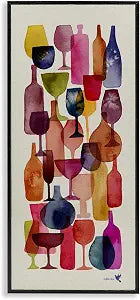 Layered Wine Glasses Abstract, 10 x 24 Inch Framed Gicle Print