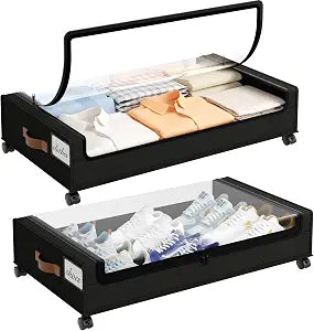 Yecaye 60L Under Bed Storage with Wheels, 2 Pack, Black