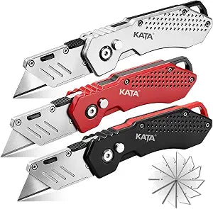 KATA 3 Pack Folding Utility Knife Set, Heavy Duty Box Cutters with Blades