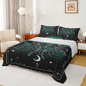 Castle Fairy Moth Bed Sheet Set for Boys Girls,Boho Stars Moon Space Leaves Plant Bed Sheet Set Full Size Bedding Set,Gothic Animal Galaxy Fitted Sheet and 1 Flat, 2 Pillow Sham