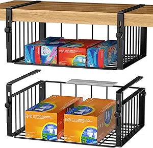 AmonHouseware 2Pack Under Shelf Storage Basket Organizer, Black