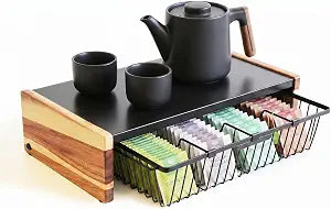 WILDMOS Tea Bag Organizer,Wire Basket Drawer Design for Teabag Holder Container for Countertop,Tea Station Chest Display Container Box for Countertop Kitchen.
