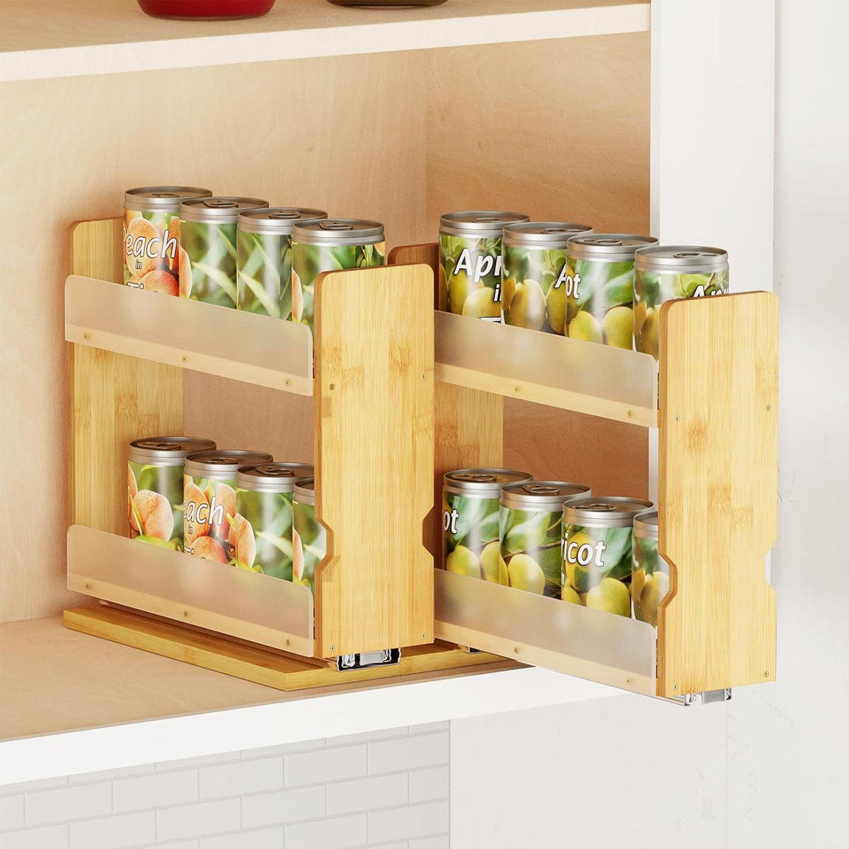 SpaceAid Bamboo Pull Out Spice Rack Organizer for Cabinet, Heavy Duty Slide Out Seasoning Kitchen Pantry Sliding Vertical Organization, 7.3" Wide, 2 Drawers(3" Wide), 2-Tier, Natural
