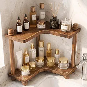 Bathroom Counter Organizer, Wooden Corner Vanity Shelf