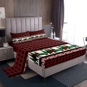 jejeloiu Arrowhead Plaid Bear Bed Sheets Set Queen Size for Kids Boys Girls