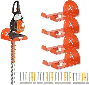 Upgraded Trimmer Rack Wall Mount - 8" Heavy Duty Weed Eater Hanger for Garage Wall, Garden Power Tool Holder Organizer Hooks for Grass Trimmer, Hedge Trimmer, Leaf Blower and Chainsaw, Orange, 4 Pack